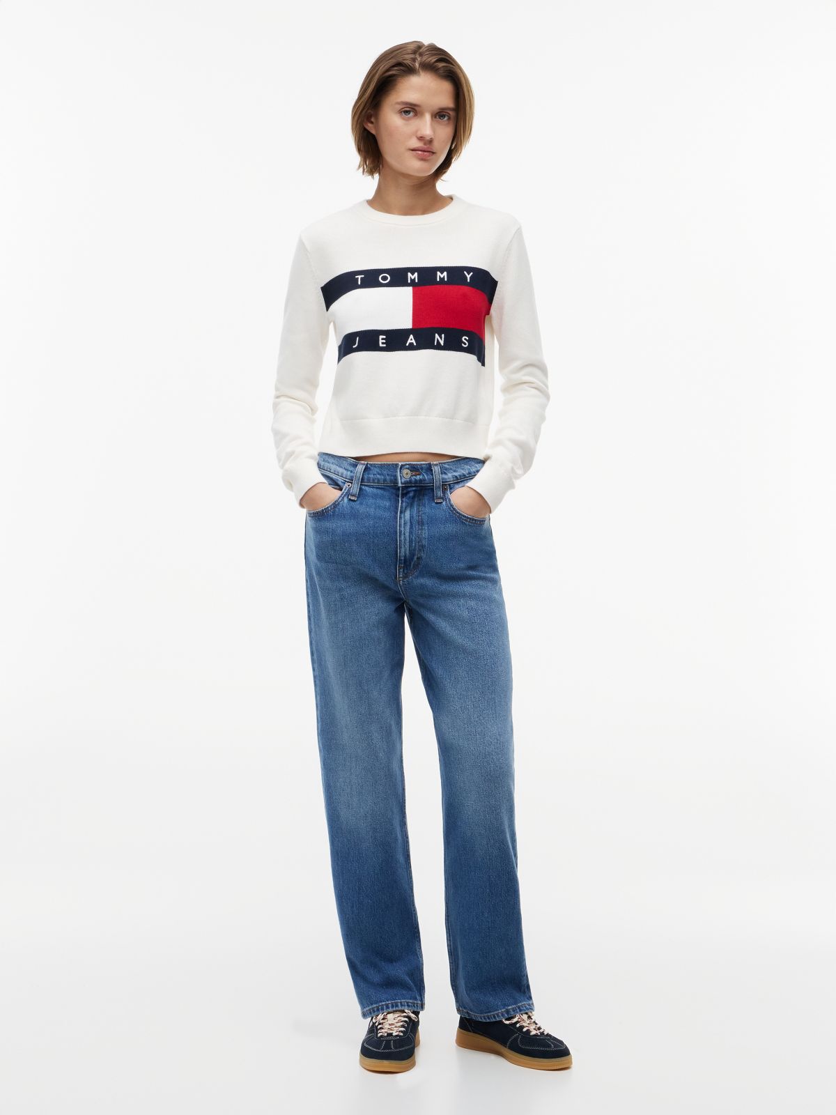 Tommy Flag Crew Neck Jumper — Beige