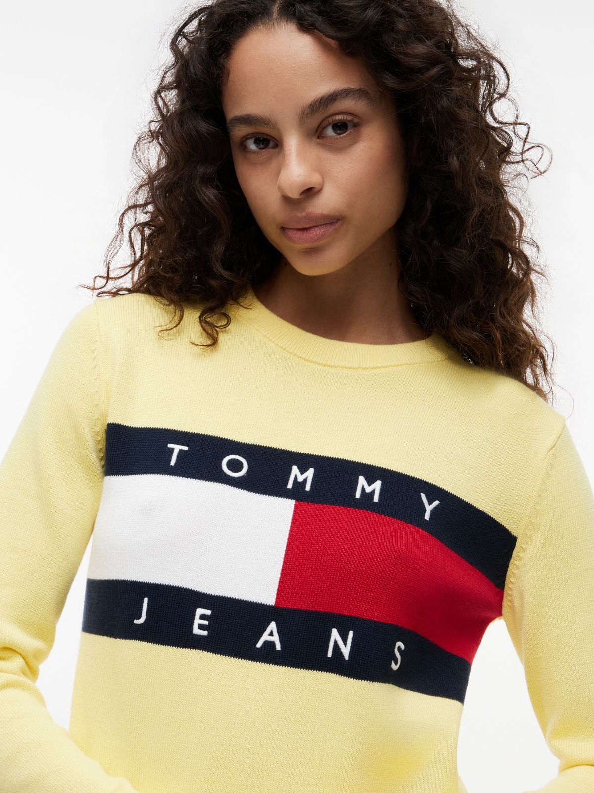 Tommy Flag Crew Neck Jumper — Yellow