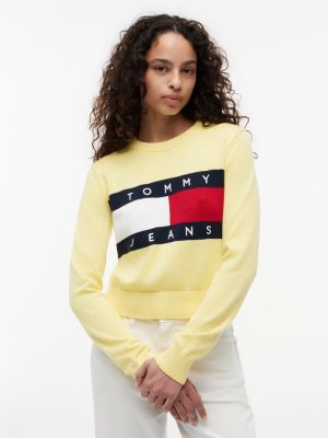 jersey con cuello redondo y logo de tommy yellow de mujeres tommy jeans