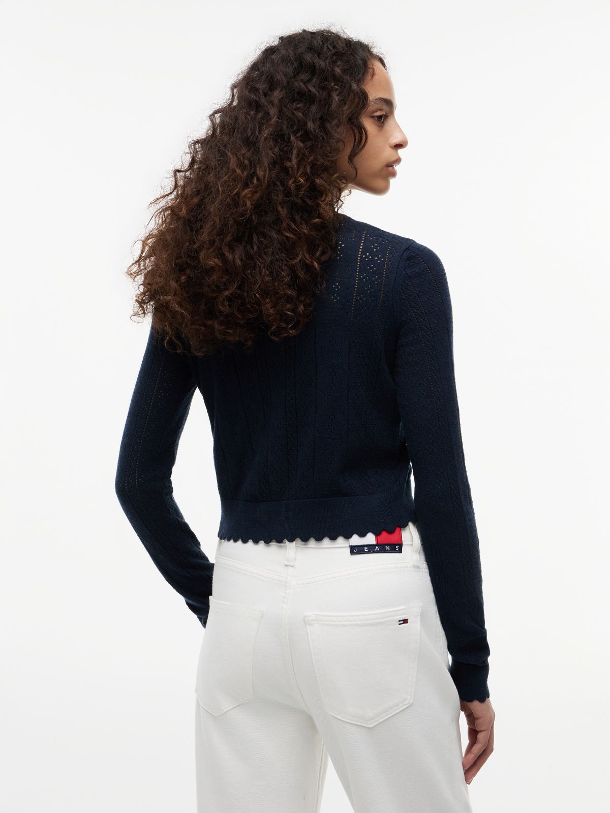 Slim Pointelle Flag Cardigan — Blue