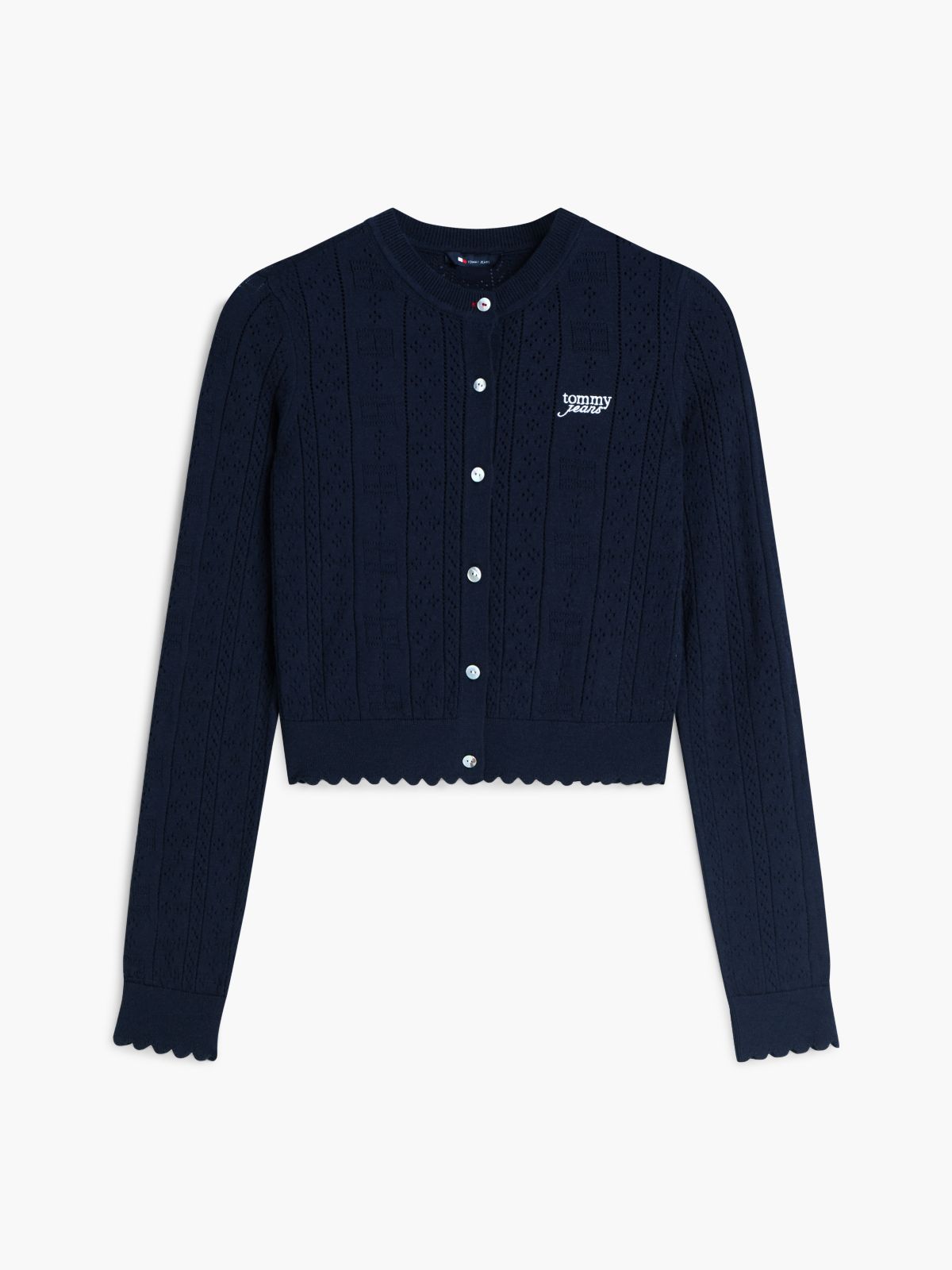 Slim Pointelle Flag Cardigan — Blue