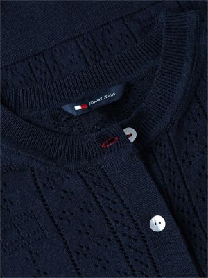 blue slim pointelle flag cardigan for women tommy jeans