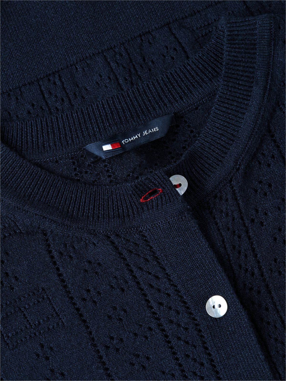 Slim Pointelle Flag Cardigan — Blue