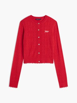 red slim pointelle flag cardigan for women tommy jeans