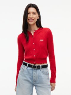Slim Pointelle Flag Cardigan — Red 1