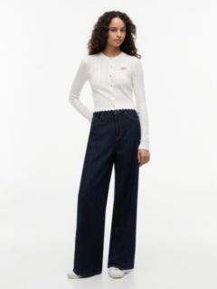 Slim Pointelle Flag Cardigan — White 2