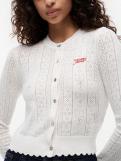 Slim Pointelle Flag Cardigan — White 3