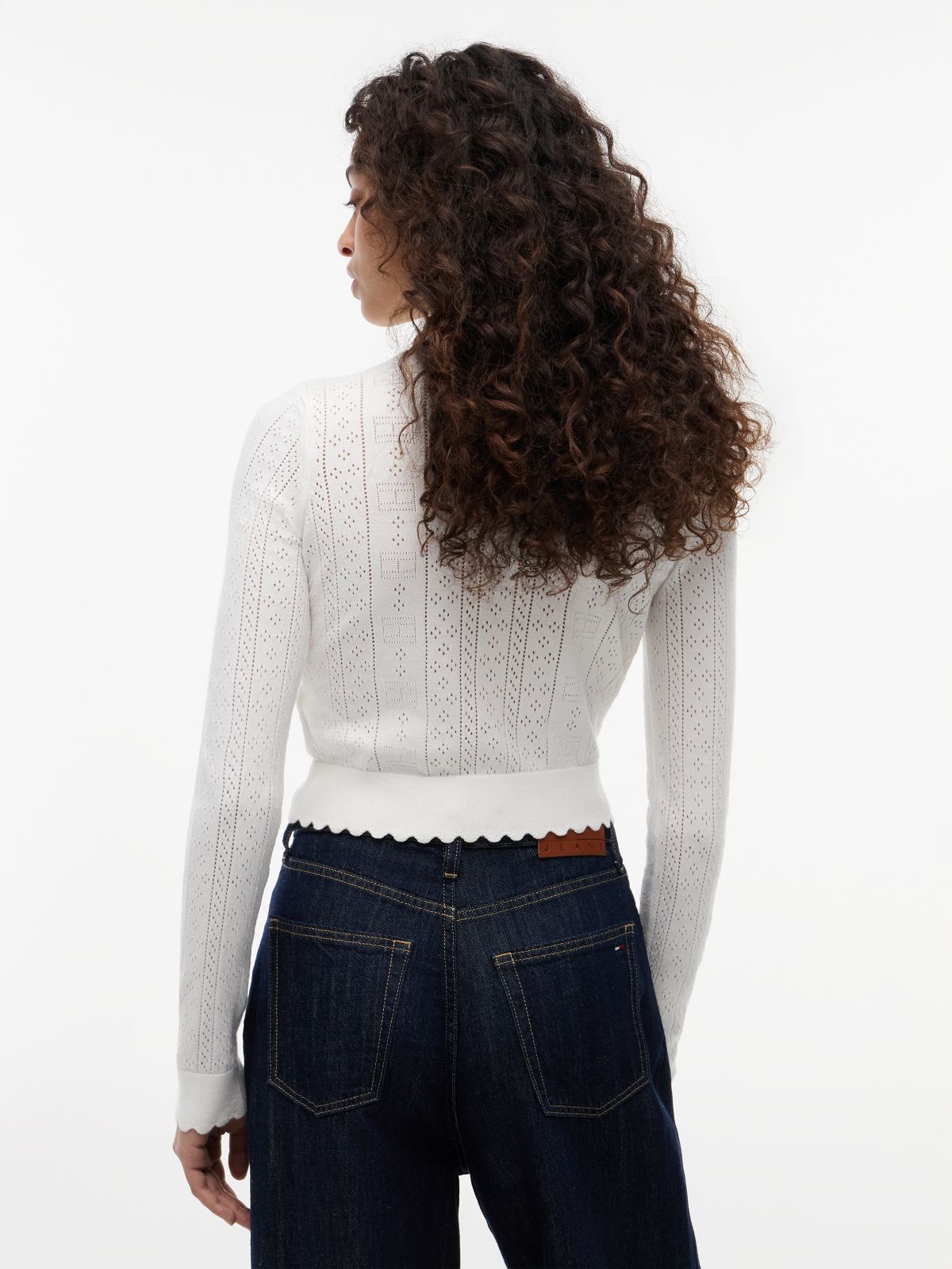 Slim Pointelle Flag Cardigan — White