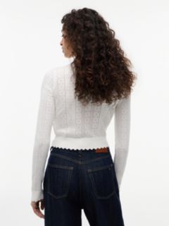 Slim Pointelle Flag Cardigan — White 4