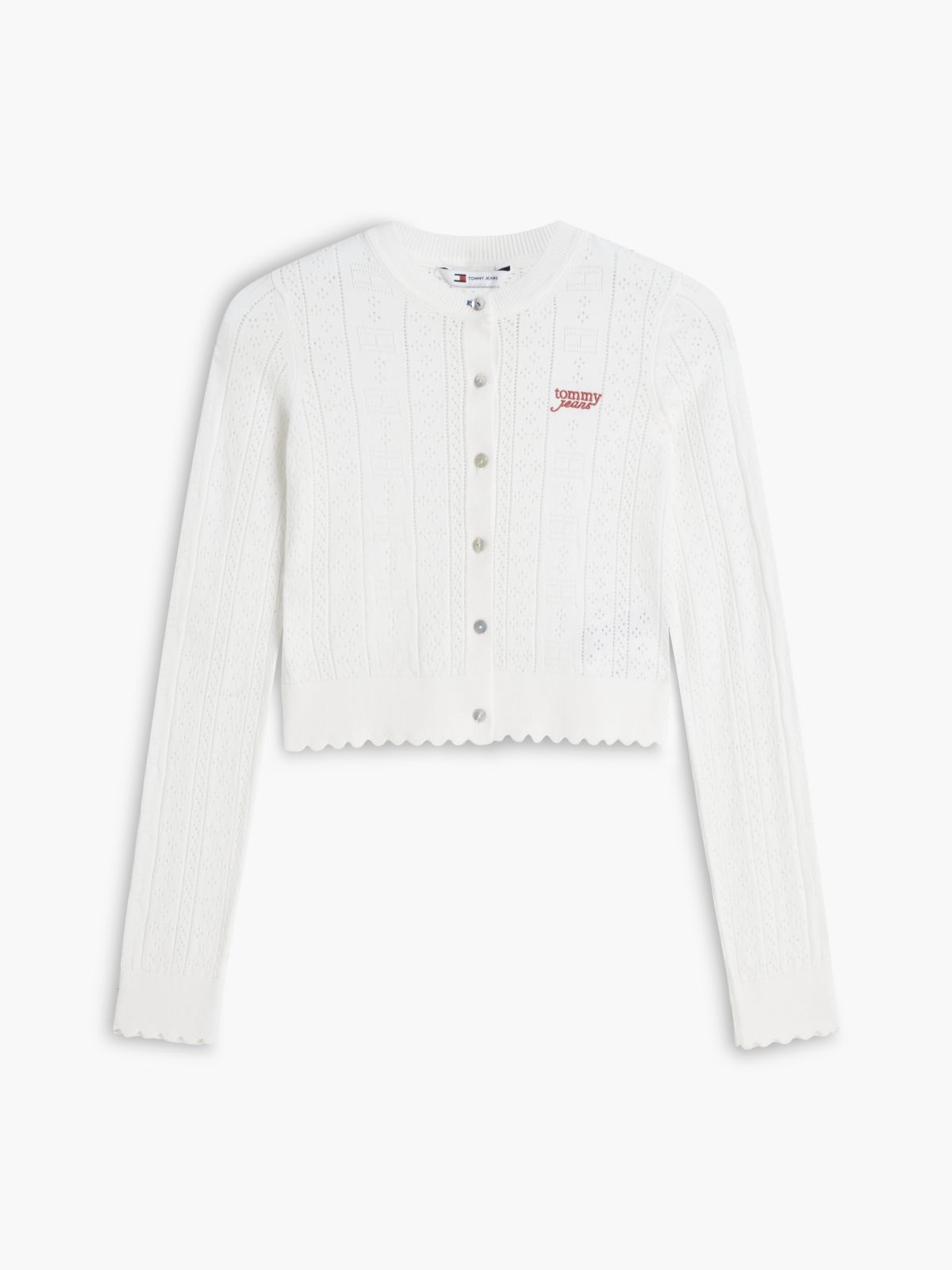 Slim Pointelle Flag Cardigan — White