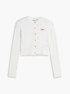 Slim Pointelle Flag Cardigan — White 5