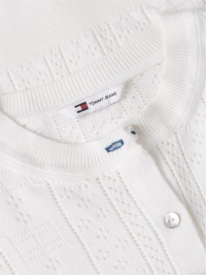 white slim pointelle flag cardigan for women tommy jeans