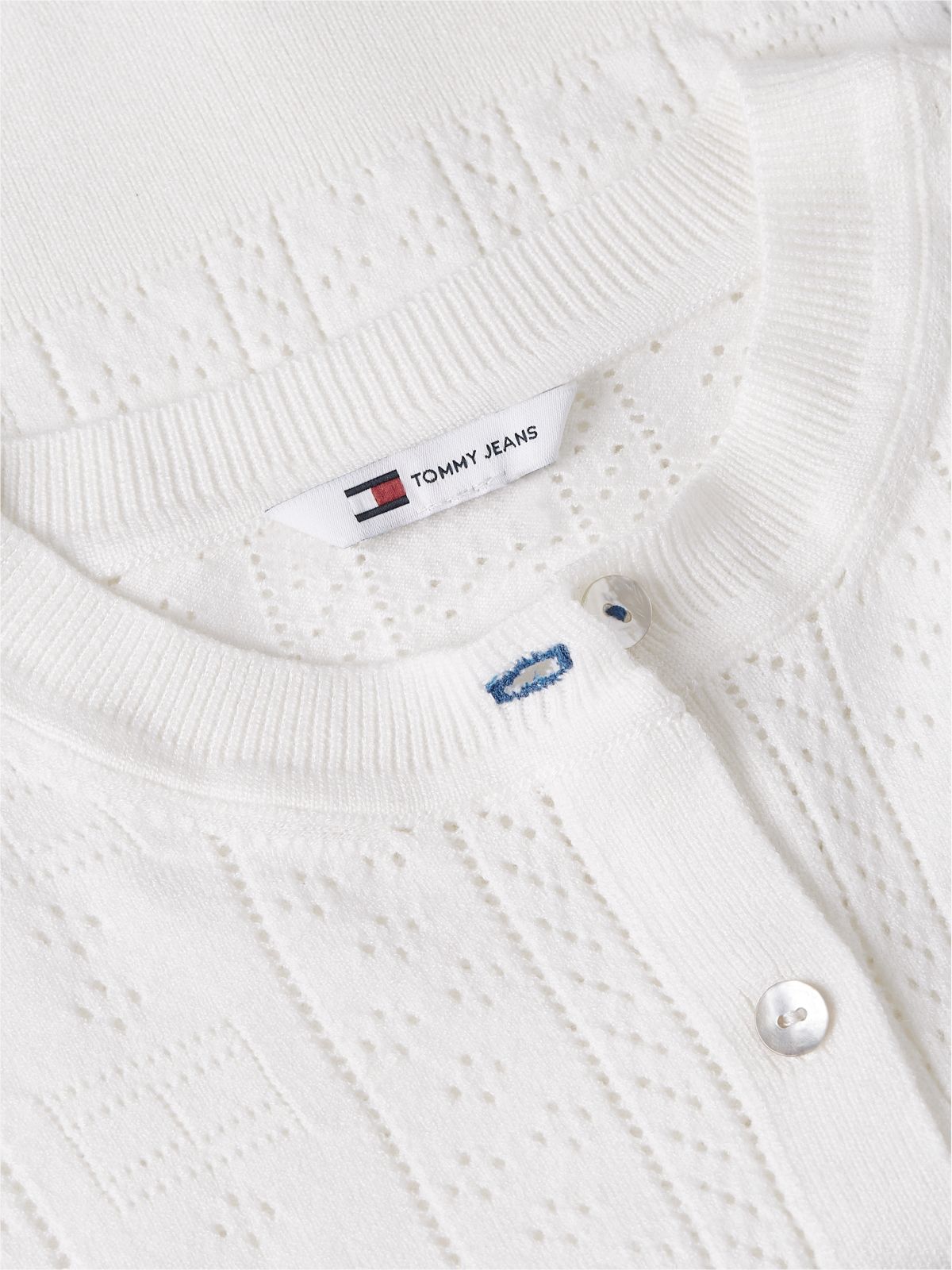 Slim Pointelle Flag Cardigan — White