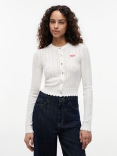 Slim Pointelle Flag Cardigan — White 1