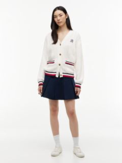 Global Stripe Oversized Cable Knit Cardigan — White 2