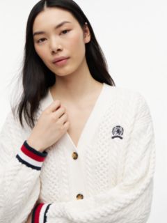 Global Stripe Oversized Cable Knit Cardigan — White 3