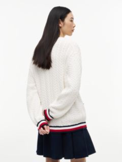 Global Stripe Oversized Cable Knit Cardigan — White 4