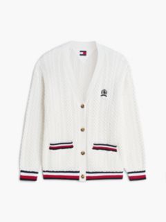 Global Stripe Oversized Cable Knit Cardigan — White 5