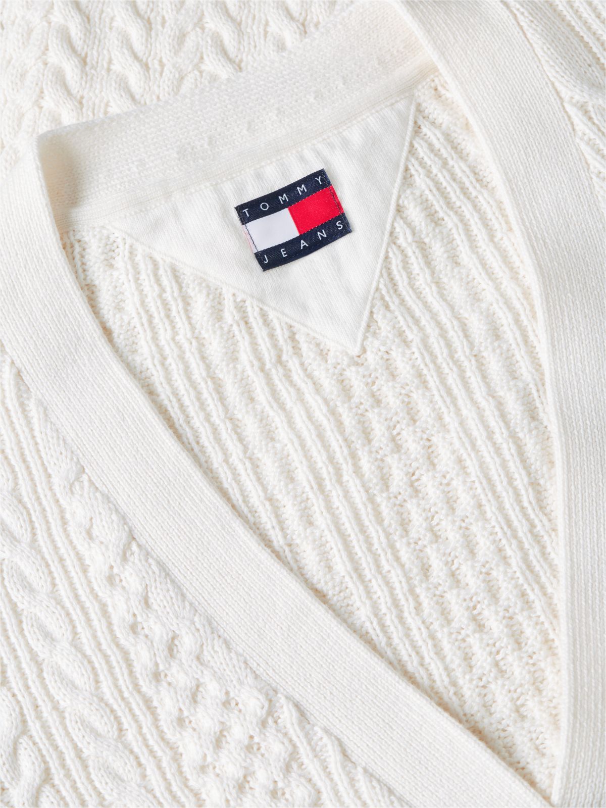 Global Stripe Oversized Cable Knit Cardigan — White