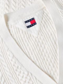 Global Stripe Oversized Cable Knit Cardigan — White 6