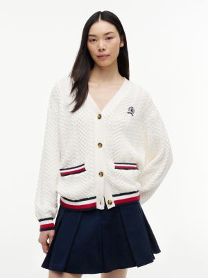 white global stripe oversized cable knit cardigan for women tommy jeans