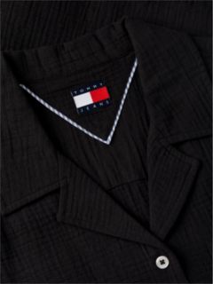 Crinkle Tie Front Short Sleeve Shirt — Black 6