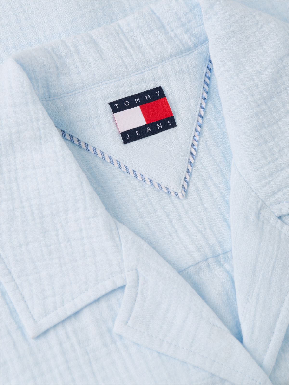 Crinkle Tie Front Short Sleeve Shirt — Blue