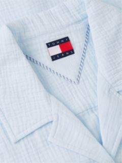 Crinkle Tie Front Short Sleeve Shirt — Blue 6