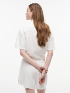 Crinkle Tie Front Short Sleeve Shirt — White 4