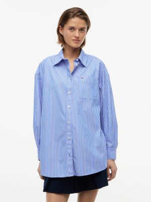 blue oversized fit poplin shirt for women tommy jeans