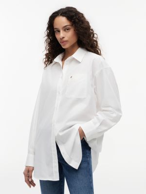 white oversized fit poplin shirt for women tommy jeans