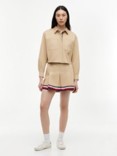 Relaxed Fit Crest Embroidery Cropped Shirt — Beige 2