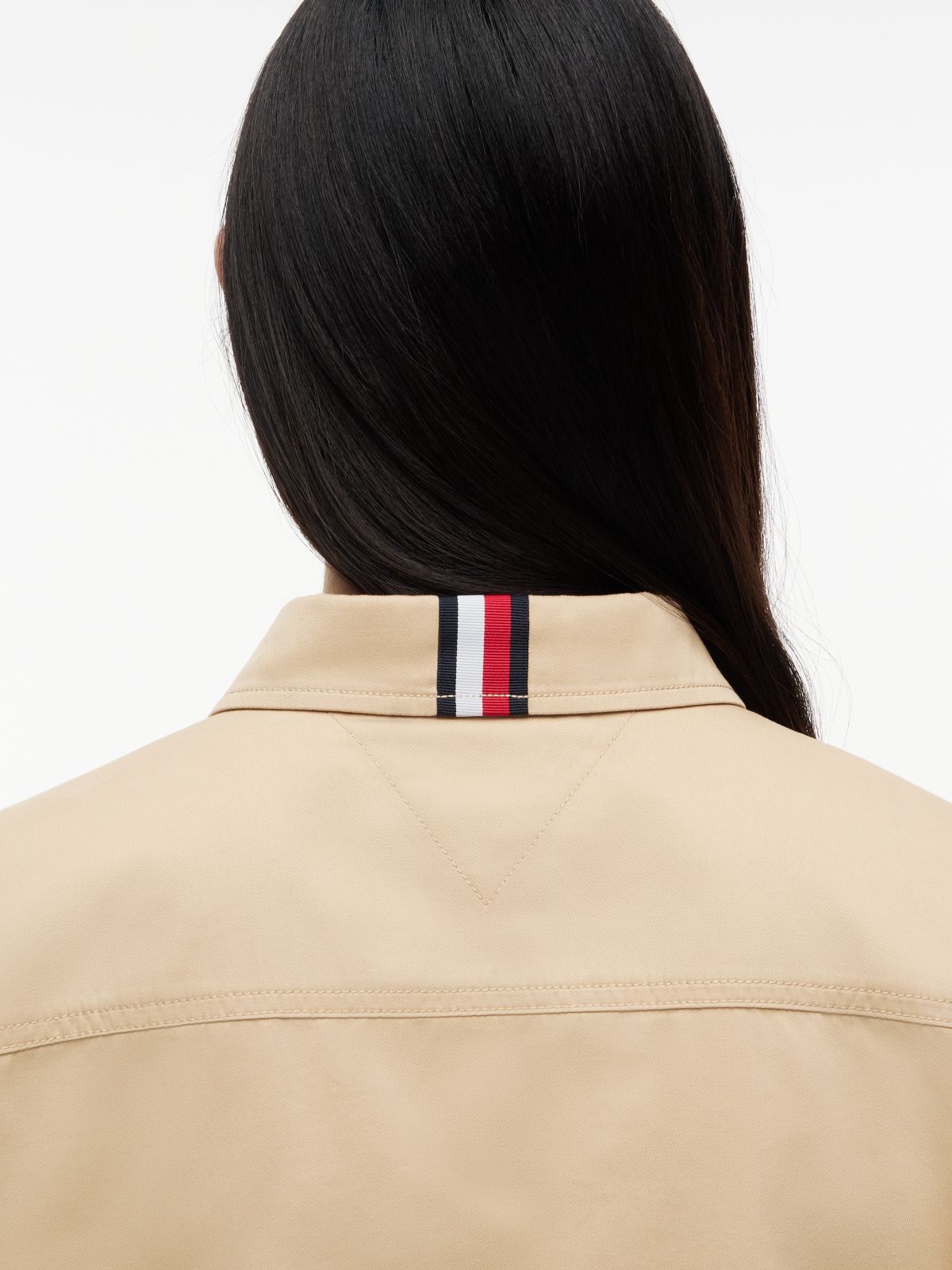 Relaxed Fit Crest Embroidery Cropped Shirt — Beige