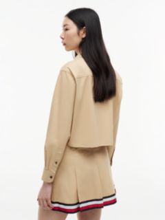 Relaxed Fit Crest Embroidery Cropped Shirt — Beige 4
