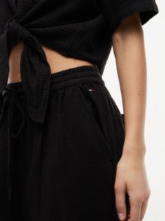 Crinkle Textured Loose Trousers — Black 3