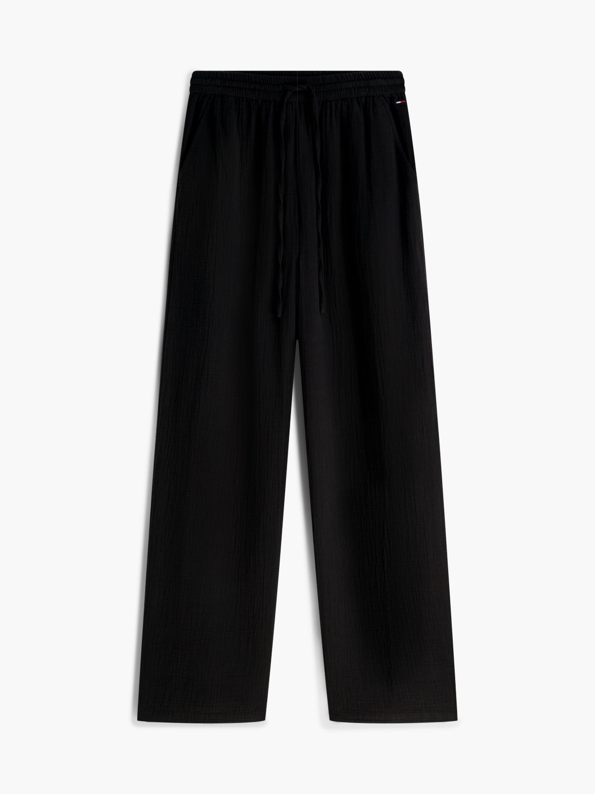 Crinkle Textured Loose Trousers — Black
