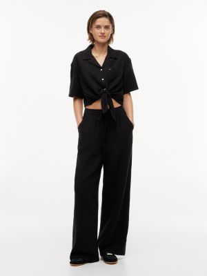pantalon ample à texture froissée black pour femmes tommy jeans