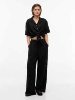 Crinkle Textured Loose Trousers — Black 1