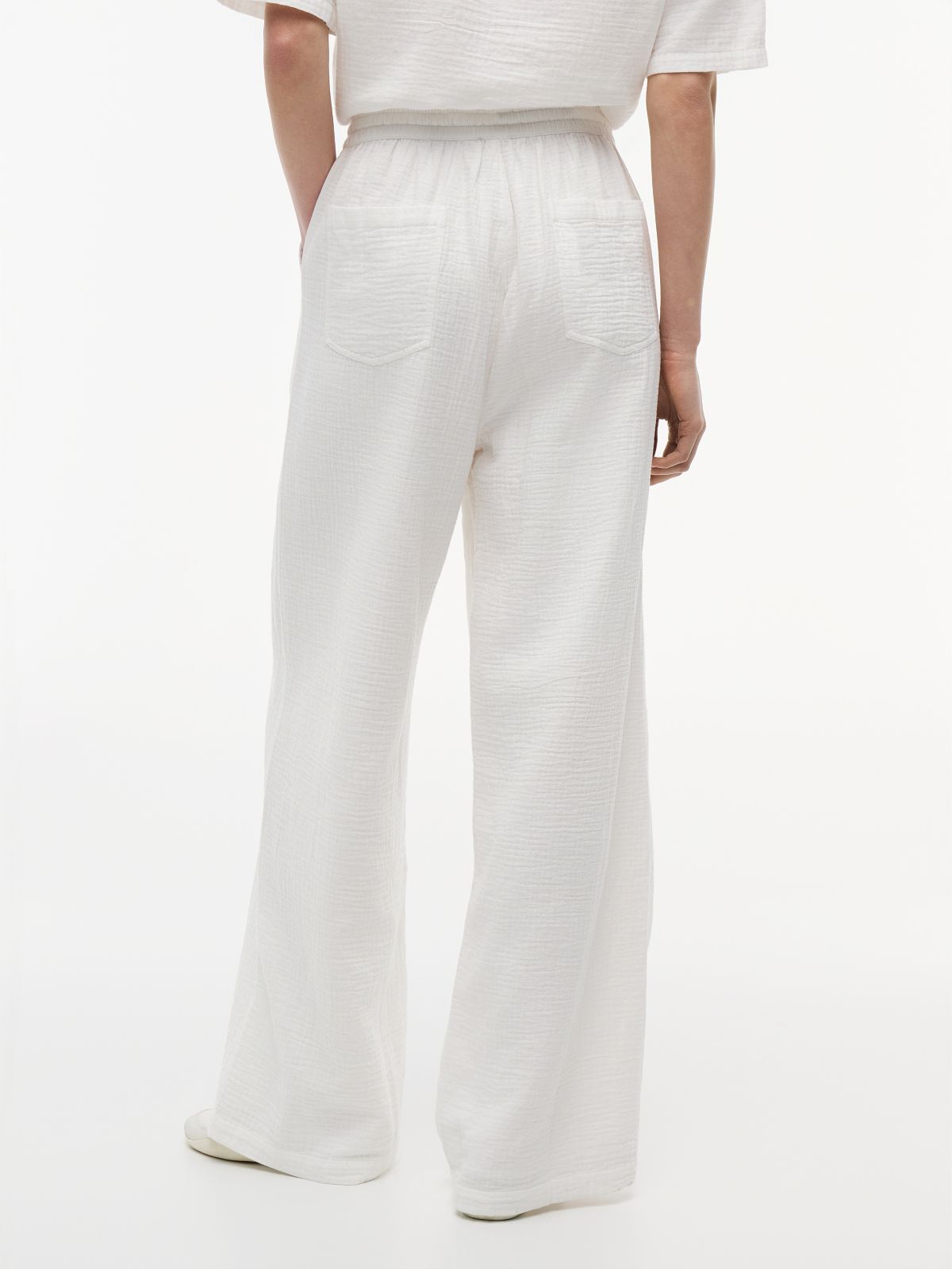 Crinkle Textured Loose Trousers — White