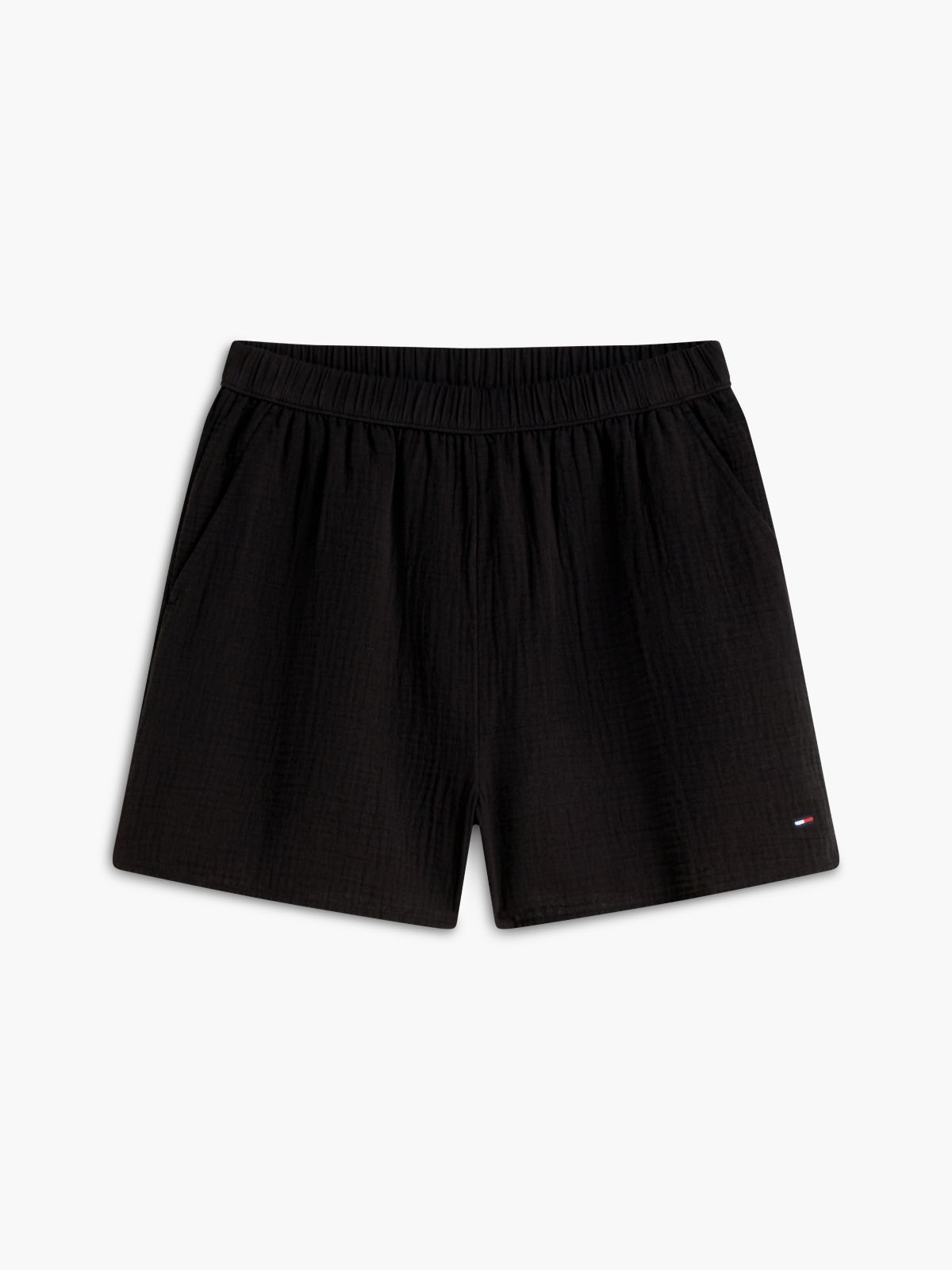 Crinkle Textured Relaxed Shorts — Black