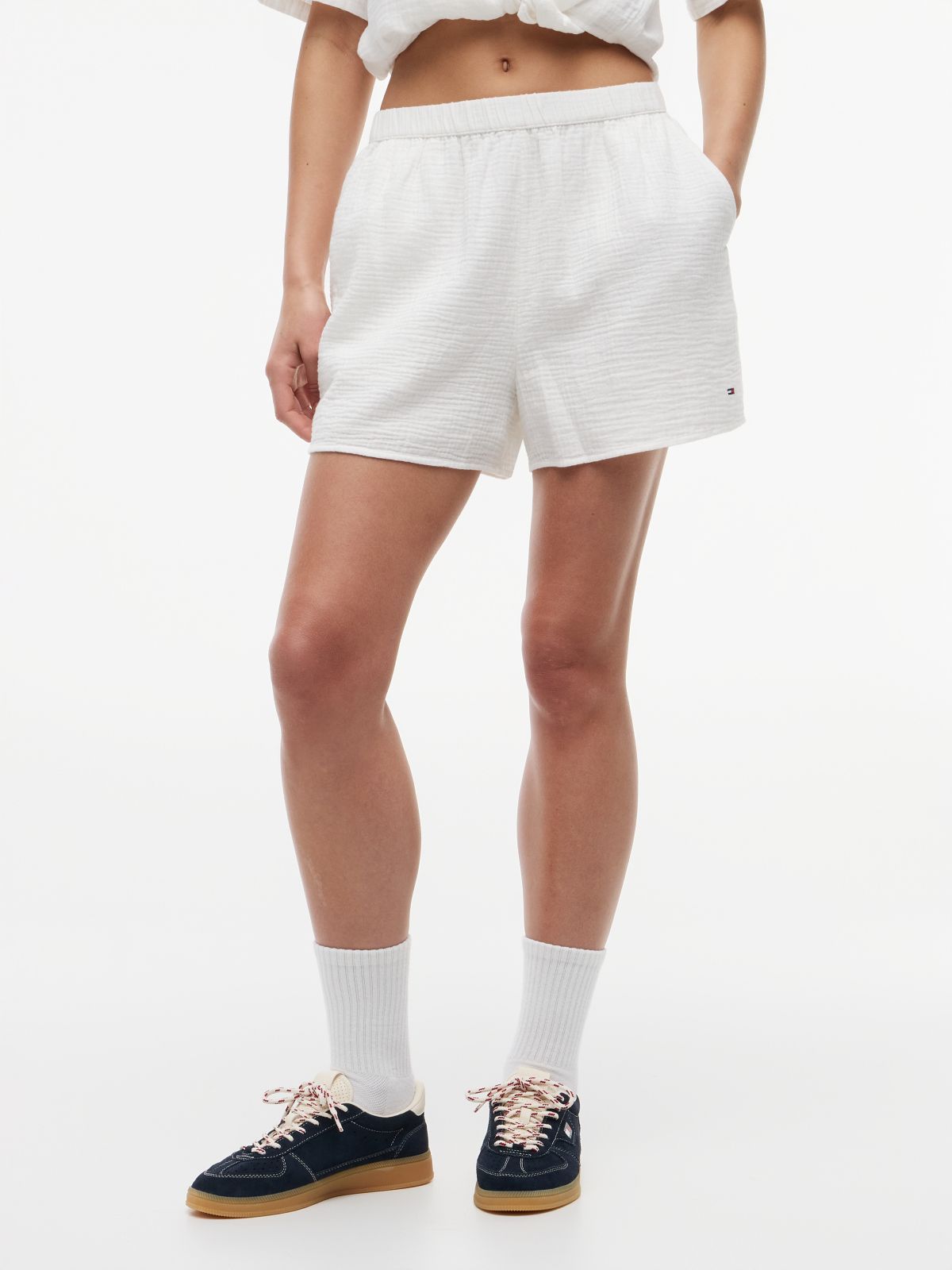 Crinkle Textured Relaxed Shorts — White