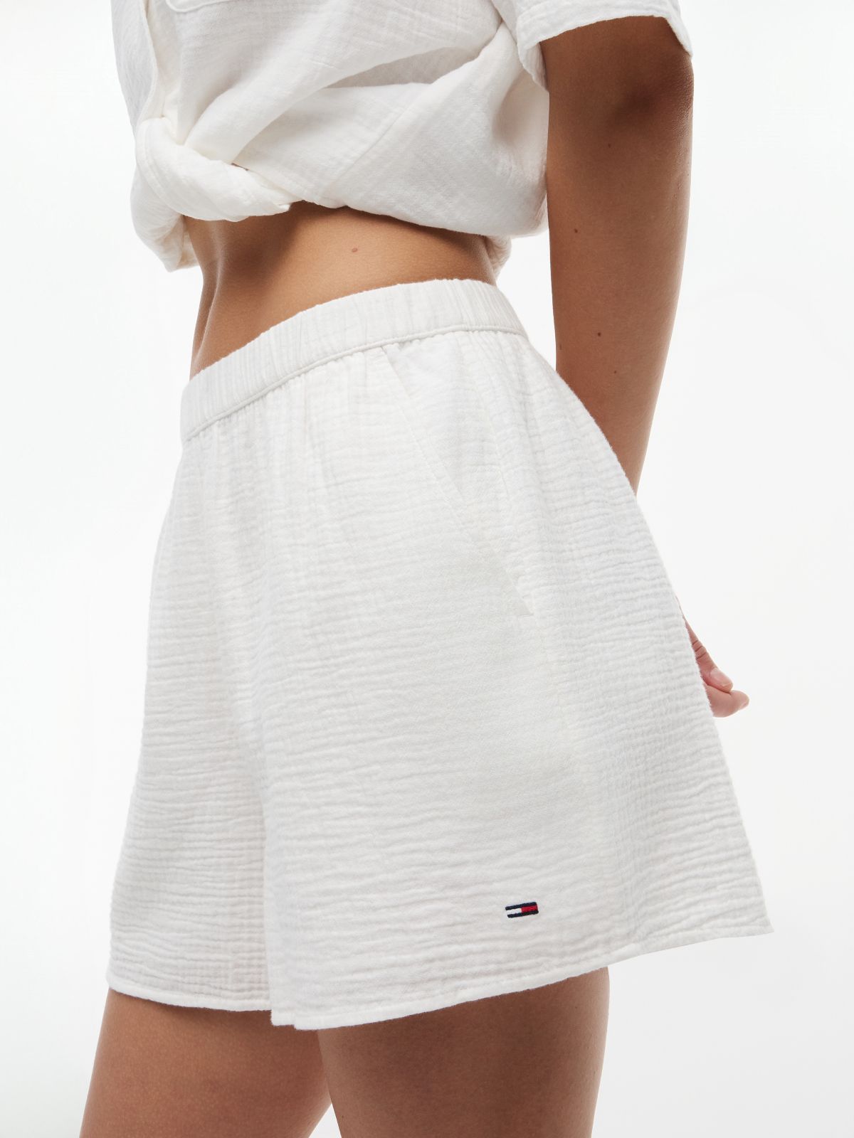 Crinkle Textured Relaxed Shorts — White