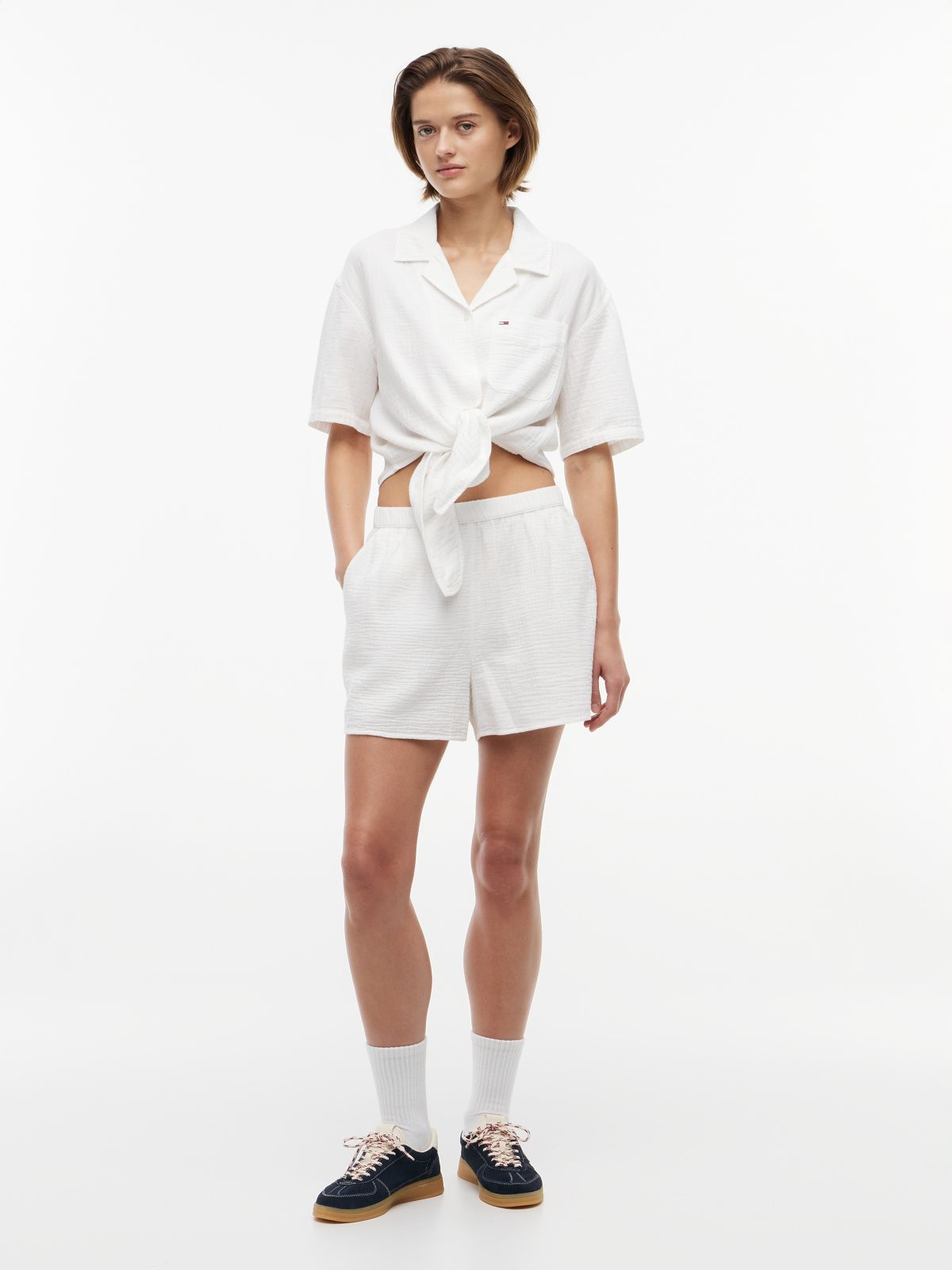 Crinkle Textured Relaxed Shorts — White