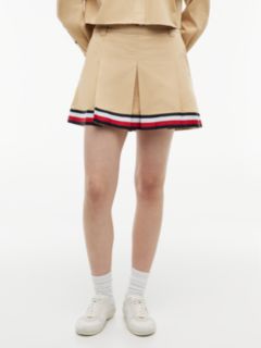 Global Stripe Tape Pleated Mini Skirt — Beige 2