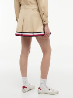 Global Stripe Tape Pleated Mini Skirt — Beige 4
