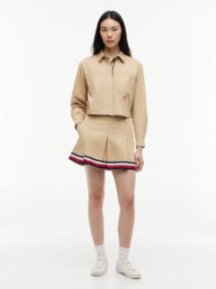Global Stripe Tape Pleated Mini Skirt — Beige 1