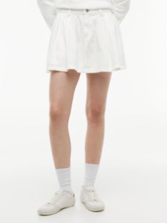 Textured Twill Pleated Flared Mini Skirt — White 2