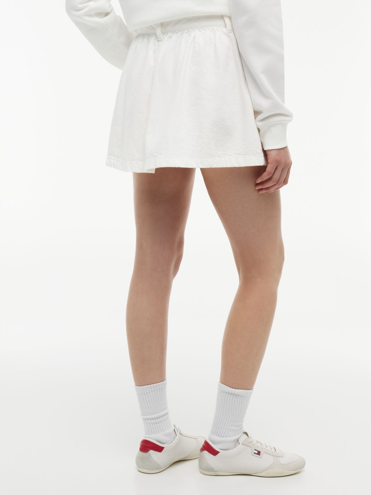 Textured Twill Pleated Flared Mini Skirt — White
