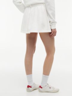 Textured Twill Pleated Flared Mini Skirt — White 4