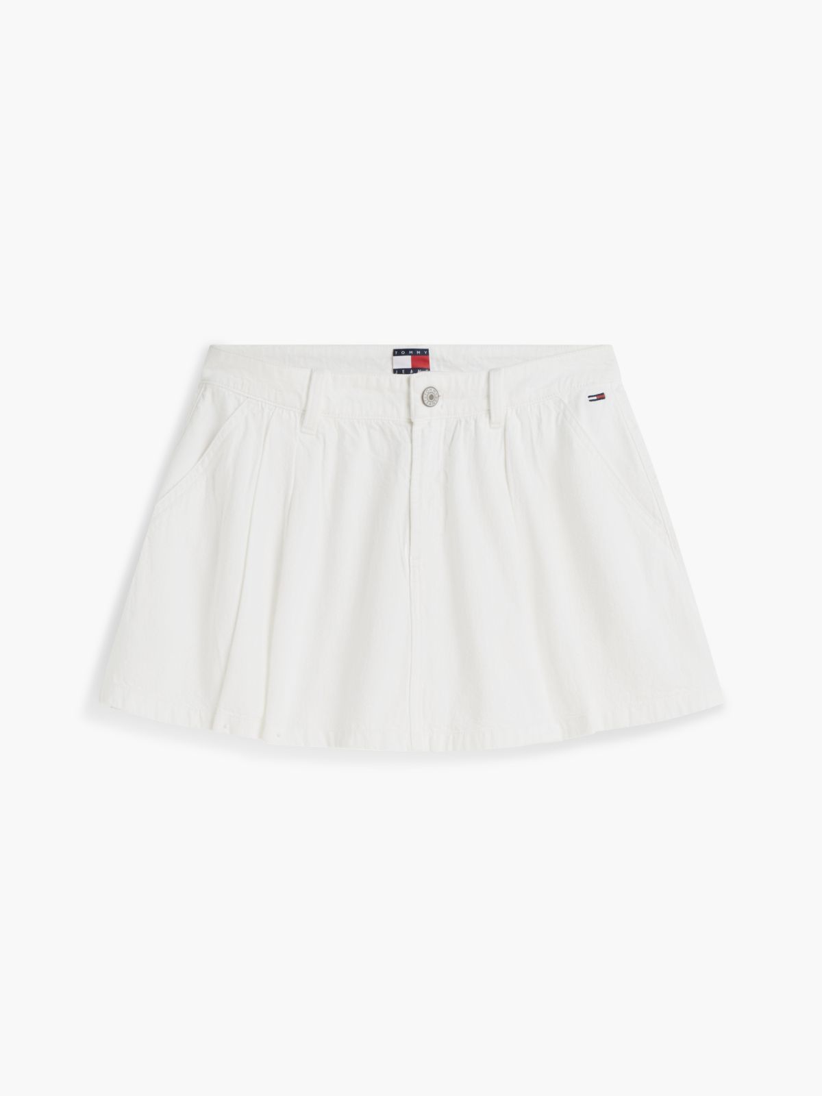 Textured Twill Pleated Flared Mini Skirt — White